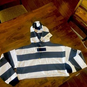 PE NATION CROPPED STRIPED HOODIE—Tags attached